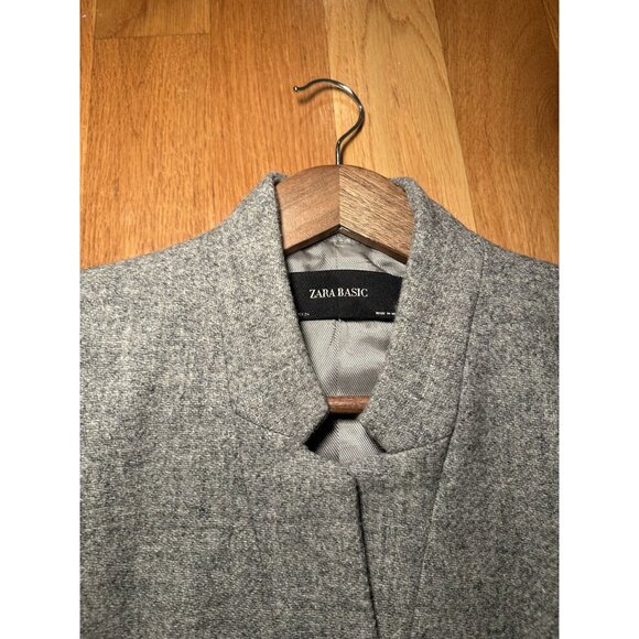 ZARA Structured Long Blazer 100% Wool Gray Size XS – Snap Button Tailored Coat J - Picture 6 of 8